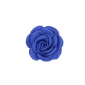 Detailed view of a handmade blue satin camellia fabric flower for fashion accessories - Sapphire Blue