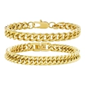 Détail de bracelets gourmettes dorés avec fermoirs mousqueton et boucle déployante - 19cm / Ensemble 2 Pièces Or