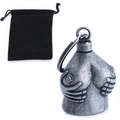 Vintage silver skull bell pendant with unique artistic design and black velvet pouch - Female Torso Bell With Storage Bag / Antique Silver