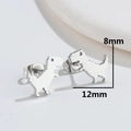 Minimalist silver pixelated dinosaur stud earrings in stainless steel, size 12mm x 8mm - 509 Steel (Pixel Dino)