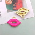 Pink enamel and gold lip-shaped charms for DIY jewelry making and fashion accessories - 1pc Rose Red Lip