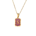 Titanium steel necklace with a gold rectangle pendant and purple glitter S initial - Letter S