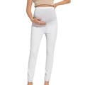 Weiße Umstandsjeans mit verstellbarem hohen Bund und Bauchstütze für Schwangere - S / Weiß