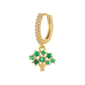 Detail of tree of life charm earrings with green stones and sparkling white zircons - Gold Tree of Life