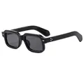 Square arrow sunglasses with glossy black frame and silver rivets, model C1 - Black Frame Grey Lens