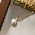 French vintage S925 sterling silver pearl necklace with a white round pendant in gold finish - 925 Silver / Gold