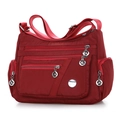 Borsa a tracolla rossa in nylon a più strati con cerniere argentate e grande capacità - Rosso
