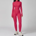 Body sportivo fucsia da donna con maniche lunghe e colletto a mezza zip - S / Rosso Lampone