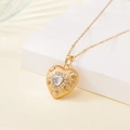 Gold stainless steel locket necklace with heart pendant and sparkling crystal inlay - Rhinestone Heart Locket Style (137517)