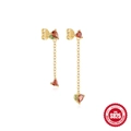 Gold-tone S925 sterling silver drop earrings with red heart gems and green accents - 925 Silver / Red Heart Tassel (Gold#2)