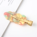 Detailed close-up of a colorful leaf-shaped acetate hair clip with a gold metal duckbill grip - 10# Pink Green Gradient Pearl / 6.2cm