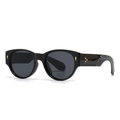 Classic oval black sunglasses with gold metal rivets and dark grey lenses for women - Black Frame Dark Grey Lens