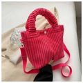 Pink corduroy bucket bag with thick twisted handle and adjustable shoulder strap - Pink