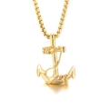 Polished gold anchor pendant necklace with rope texture for men in stainless steel - Gold (KP97650-WGSF)