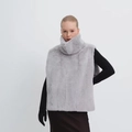 Grey faux fur vest with a high neck design and plush sleeveless cut for women - S / Tops / Light Gray