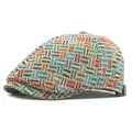 Retro multi-color jacquard ivy cap with geometric patterns and textured fabric - Adjustable / Blue Plaid