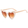 Bling heart shaped sunglasses in beige with rhinestones and orange gradient lenses - Off-white Frame Gradient Tea Lens