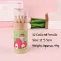 12-pack assorted short colored pencils in a cute cartoon kraft tube with transparent cap - Strawberry Girl