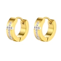 Detail of gold cross huggie earrings featuring sparkling cubic zirconia stones - 4mm Cross / Gold
