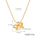 Goldene Schleife Halskette mit Perlenanhänger, 40+5cm verstellbare Kettenlänge - Schleife Imitationsperle Anhänger