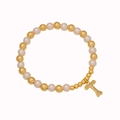 Beaded pearl bracelet with golden beads and a sparkling crystal paved letter T charm - Letter T