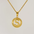 18K gold plated stainless steel necklace featuring a round hollow S-letter pendant - Letter S