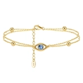Elegant gold S925 sterling silver double layer bracelet with blue evil eye zircon pendant - Evil Eye Charm / 14K Gold