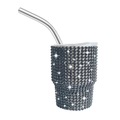 3oz black rhinestone stainless steel vacuum insulated tumbler with straw - Tapered Leg / Black