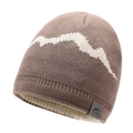 Winter brown knitted beanie with white mountain pattern and warm fleece lining - One Size / Khaki