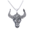 Collana con ciondolo a testa di bue Odin in acciaio inossidabile argento vintage - Pendaglio a Forma di Testa di Toro (Senza Catena) (D0708)