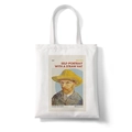 White canvas tote bag featuring Van Gogh Self-Portrait with a Straw Hat art print - Self-Portrait with a Straw Hat (STD1868-M)
