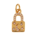 Detailed view of a gold-tone lock charm with moon and star patterns and inlaid rhinestones - Moon Star Lock (P09-1)