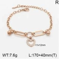 Pulsera de cadena en oro rosa con colgante de corazón calado y detalles de brillantes - Oro rosa