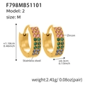 Golden stainless steel U-shaped earrings with colorful pink, green and blue zircons - Multicolor Zirconia Earrings - Medium