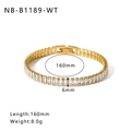 Golden titanium steel chain bracelet with rectangular zircon inlay and clasp closure - Clear Baguette Zirconia Tennis Bracelet (NB-B1189-WT)