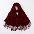 Thick solid red cashmere scarf for women with soft tassel ends for winter warmth - Burgundy
