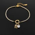 Elegant 14K gold-plated titanium steel bracelet featuring a crystal pendant and letter N charm - Letter N