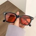 Retro square black frame sunglasses featuring vibrant orange lenses for men and women - Black Frame Red Lens