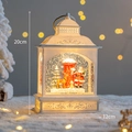20cm Vintage Christmas lantern music box with Santa and Reindeer scene, cream white finish - Cream White - Santa and Deer with Mailbox
