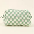 Green and white checkerboard knit makeup bag with zipper closure in a compact design - Large Light Green-White Grid