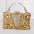 Luxury gold evening clutch with yellow crystals and floral rhinestone patterns - Gold