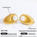 Orecchini a conchiglia in acciaio inossidabile placcato oro 18K con perla, impermeabili - EH11704G Stile Perla a Conchiglia / Oro