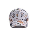 White children's baseball cap featuring colorful cartoon zoo animals and fruit patterns - White Zoo