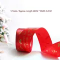Red Christmas ribbon with gold Merry Christmas print and festive patterns, 3.2cm wide - ASD02 Red - Santa Claus / 3.2CM Wide - 5 Yards (Approx. 46CM)