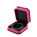 Green jade bangle presented in a rose red octagonal velvet jewelry display box - Bracelet Box / Rose With Black Interior