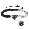 Custom heart pendant projection bracelet with tiger eye beads and adjustable strap - White Crystal & Matte Stone Bracelet
