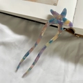 Star-shaped acetate U-pin hair fork with colorful marble pattern and double prongs - Purple Blue Floral