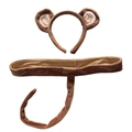Brown plush monkey costume set with round ear headband and matching long tail for parties - Brown Belt Monkey 2-Piece Set