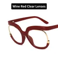 Montatura occhiali cat-eye bordeaux con dettagli in metallo dorato e lenti chiare - Rosso Vino Lente Trasparente