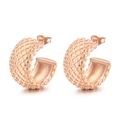 French vintage style C-shape hoop earrings with dotted texture in rose gold finish - Style F Dot Texture C-Shape (KE110095-KFC)